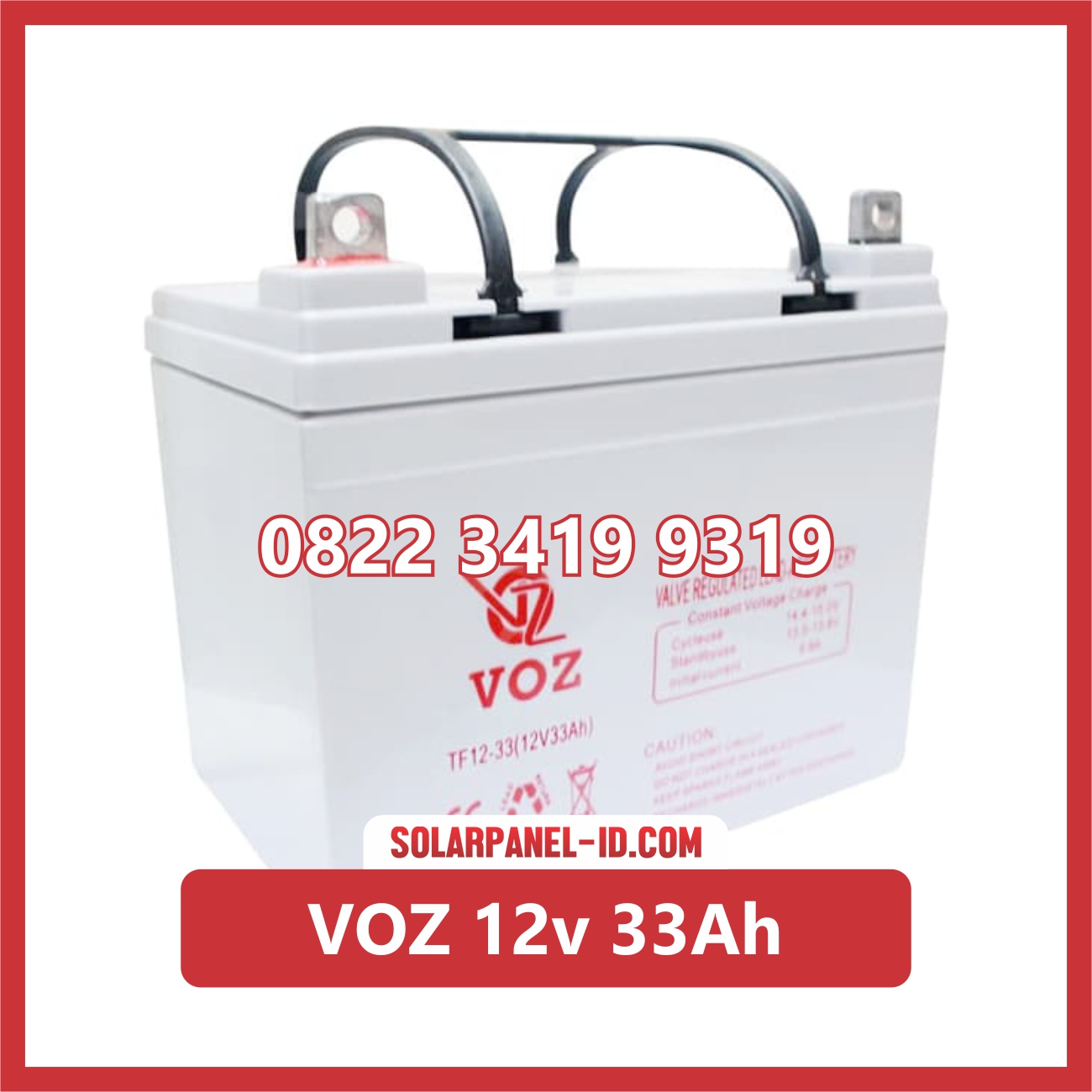 VOZ baterai kering 12v 33Ah baterai panel surya