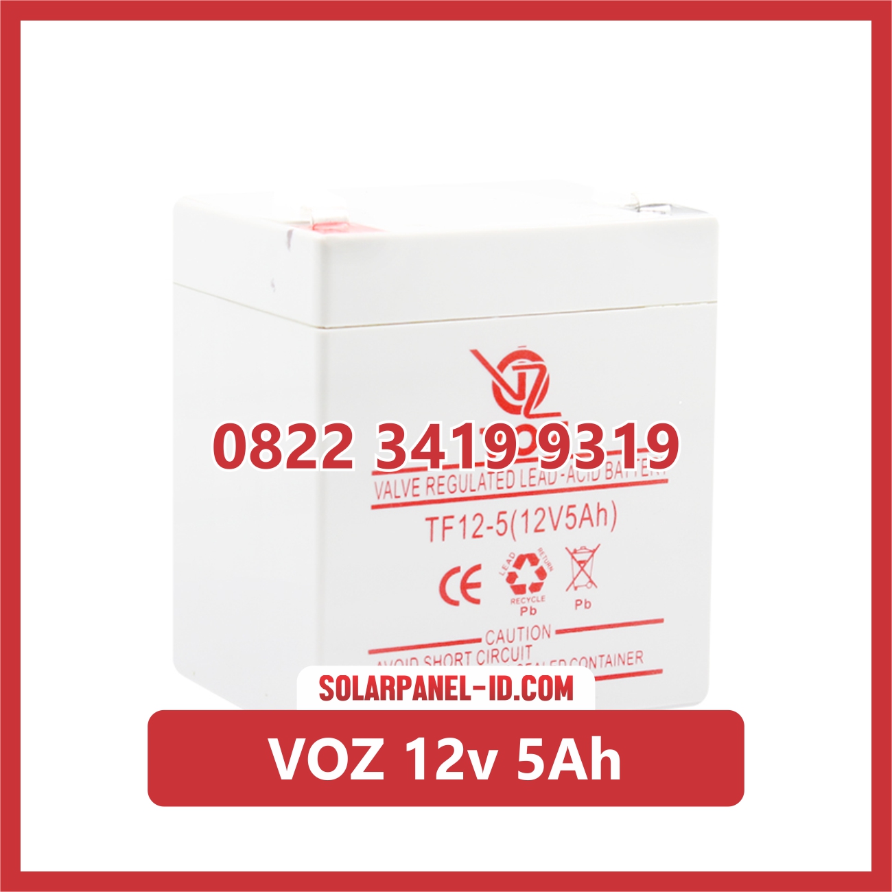 VOZ baterai kering 12v 5Ah baterai panel surya