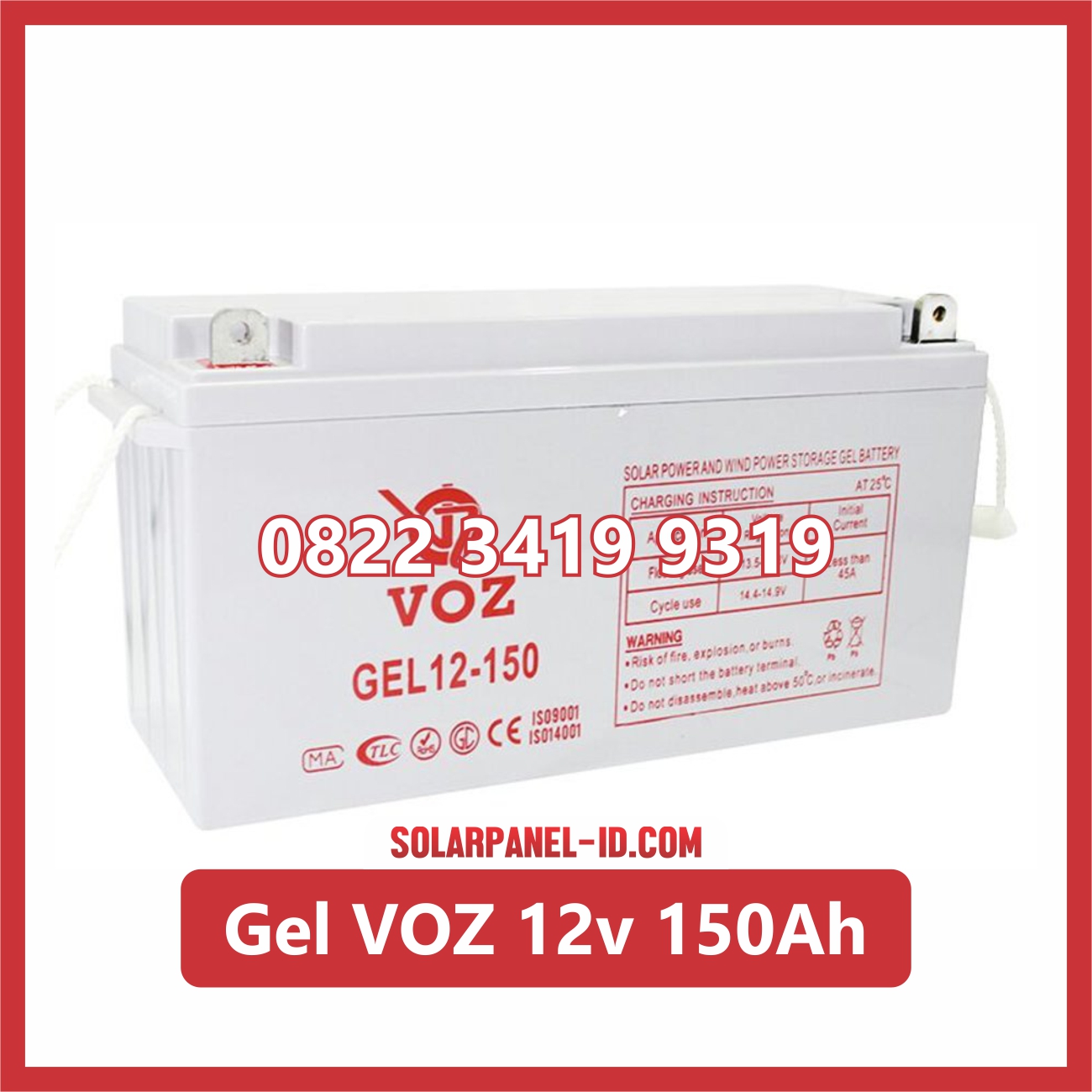 VOZ baterai kering gel 12v 150ah baterai panel surya